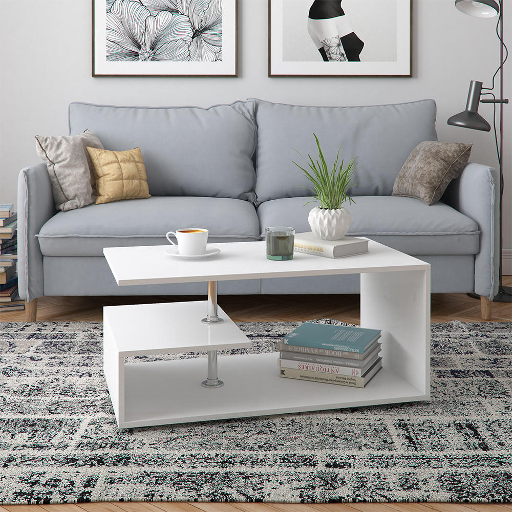 COUCHTISCH Guillermo Weiß 91 x 52,6 cm - Weiß, Holzwerkstoff (52.6/91/41cm) - Vicco