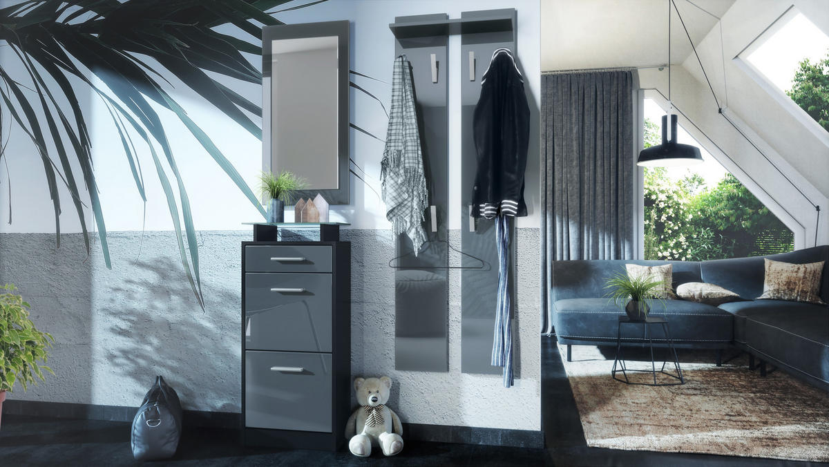 GARDEROBE Loret Front in Grau Hochglanz - Grau, Holzwerkstoff (140/200/23cm) - Vladon