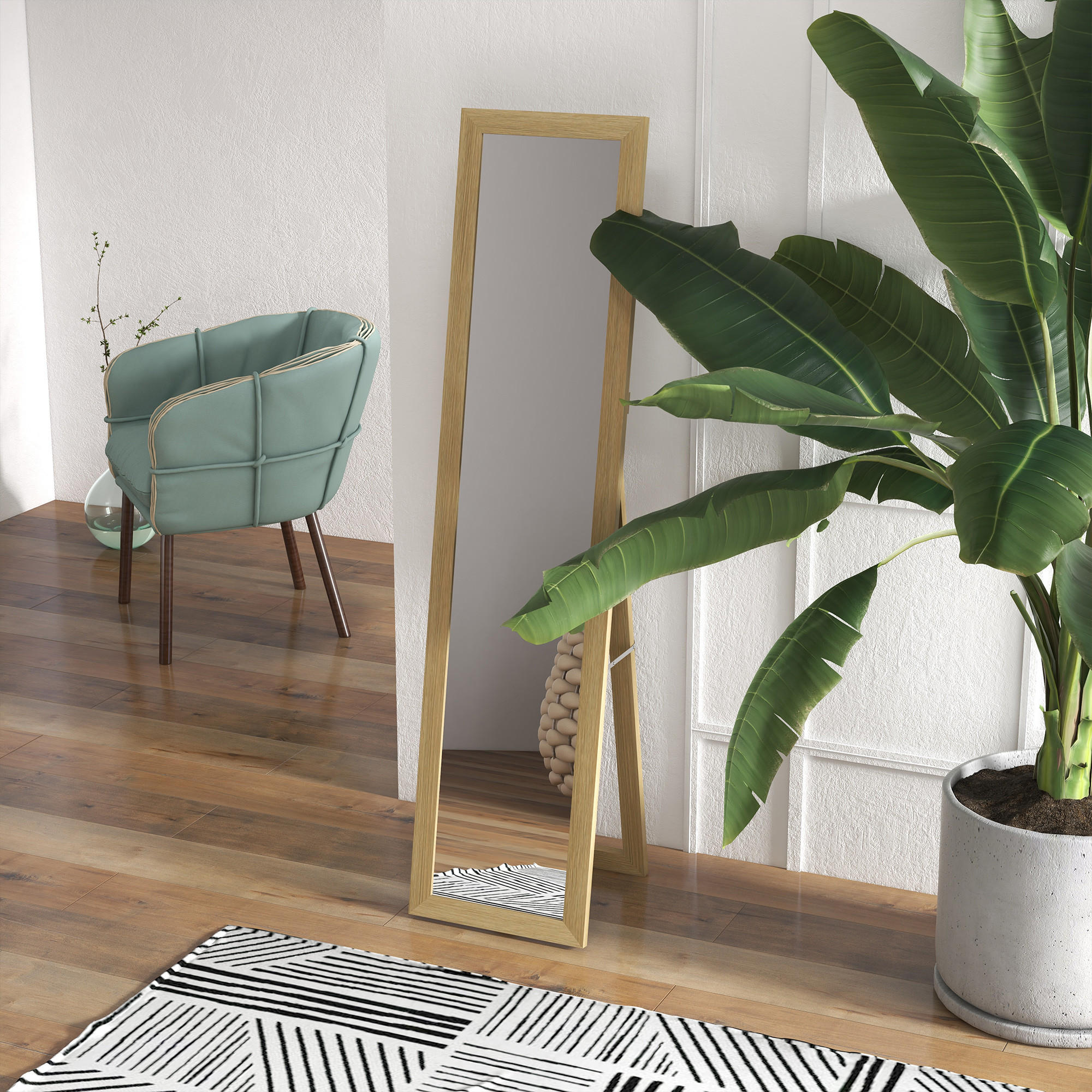 STANDSPIEGEL mit Ständer, freistehend, für Schlafzimmer, Flur, Alu, Eiche - Naturfarben, Glas (40/155/37cm) - HOMCOM