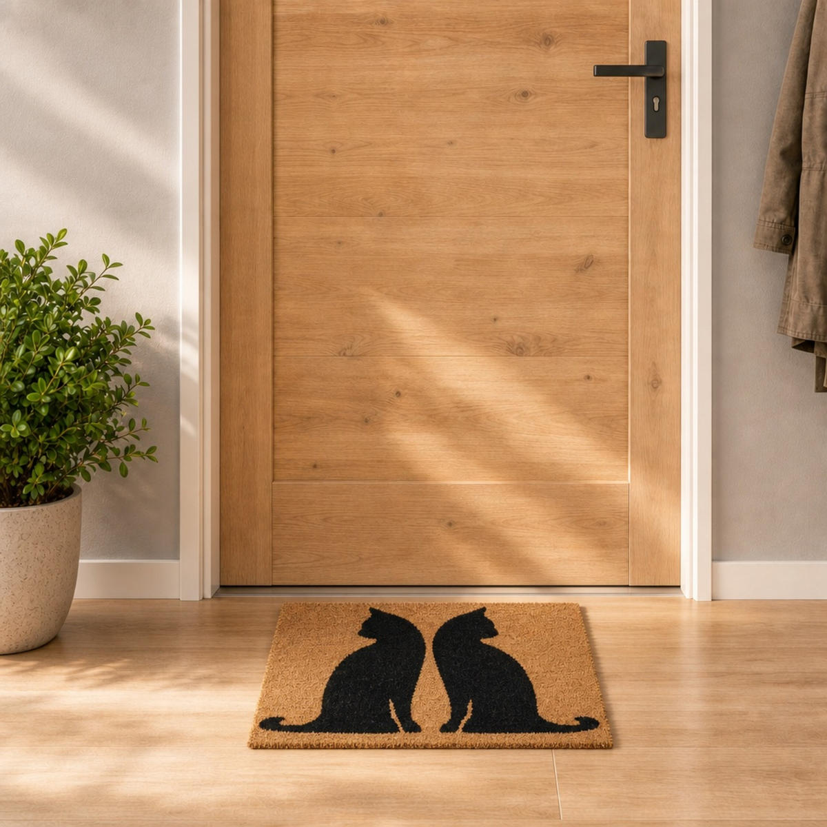 ROHOŽKA přírodní černá motiv koček 60x40 cm - různobarevná, textil/plast (60/40cm) - Relaxdays