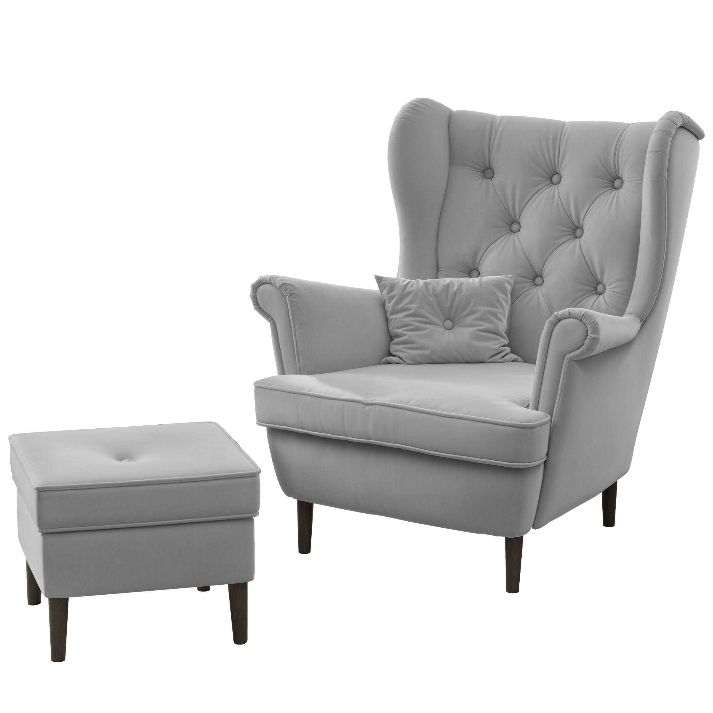 OHRENSESSEL SCANDI mit hocker, Samt Grau - Grau, Holz/Textil (75/97/57cm) - Idohome