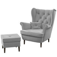 OHRENSESSEL SCANDI mit hocker, Samt Grau - Grau, Holz/Textil (75/97/57cm) - Idohome