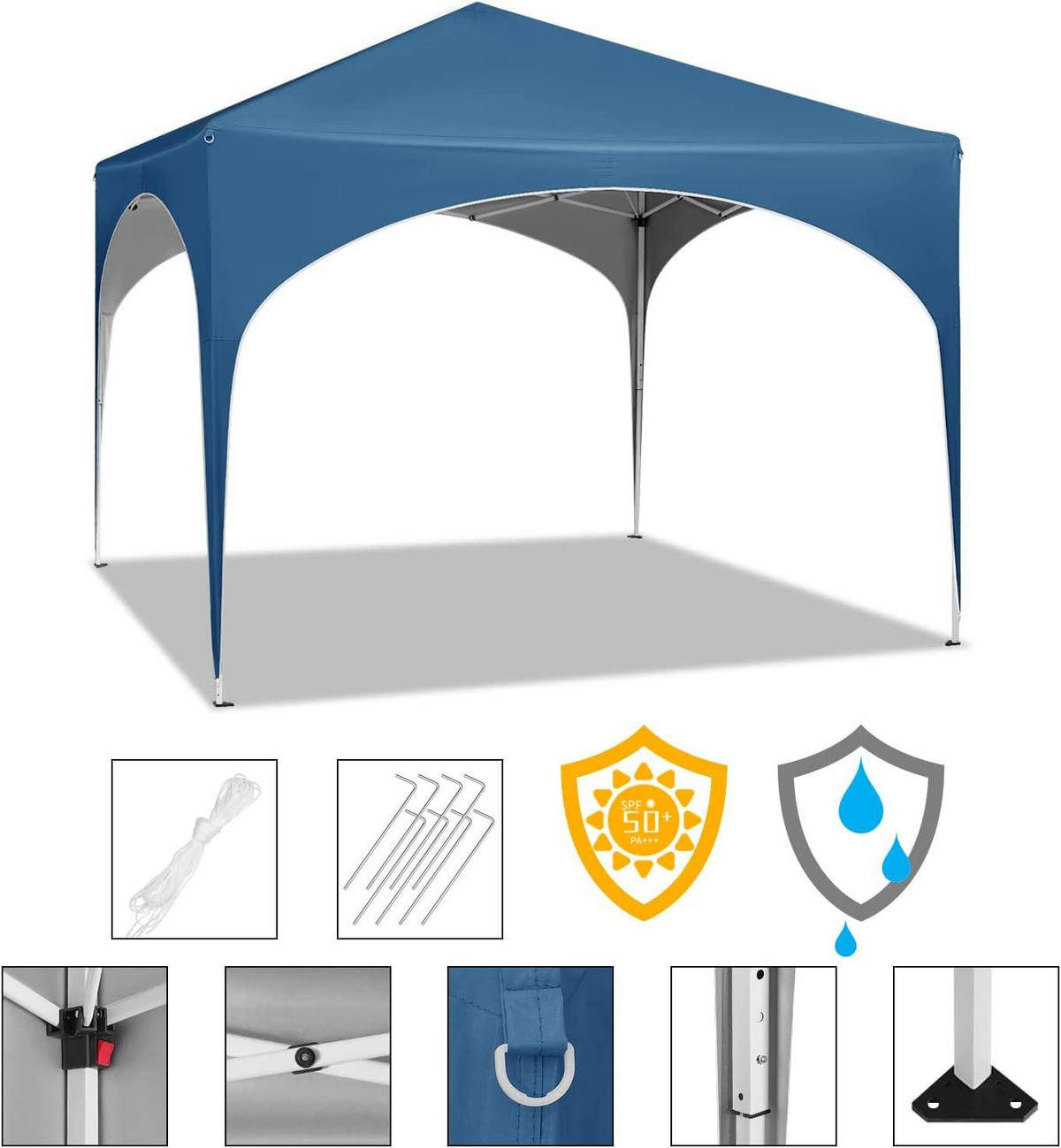 PAVILLON Faltbar wasserdichter Faltpavillon, aus Oxford Metallrahmen 3x3m - Blau, Metall (300/260/300cm) - Woltu