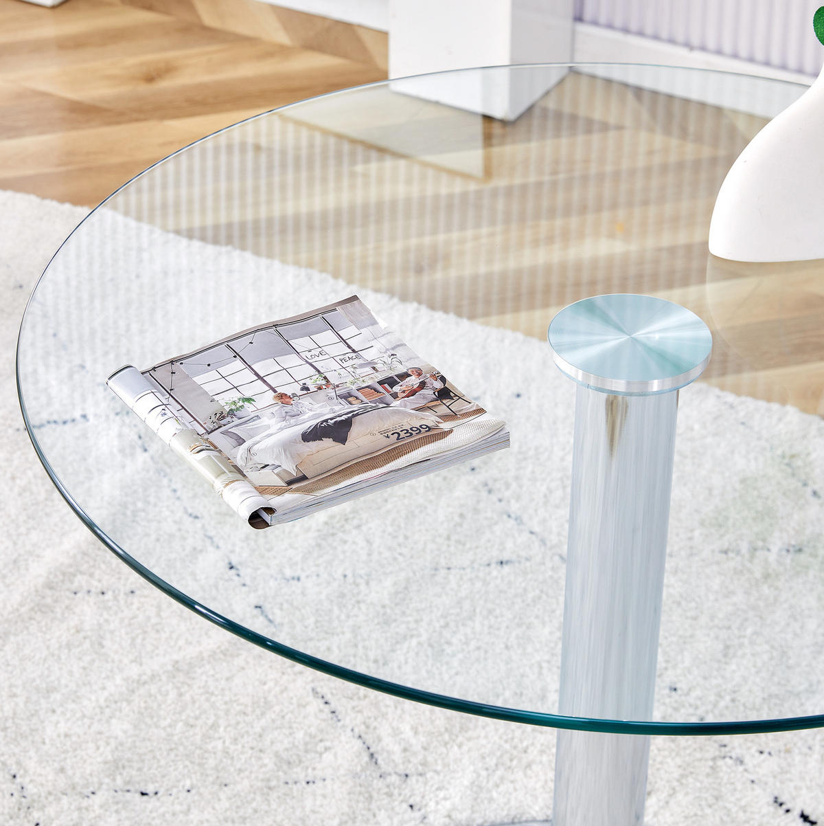 BARTISCH 85/85/76 cm Transparent Silber Glastisch mit Metallfuß - Silberfarben, Glas (85/85/76cm) - OKWISH
