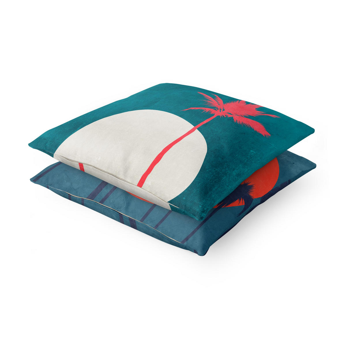 DEKOKISSEN 2er-Set Palmen Abendsonne Duo 50/50 cm - Türkis, Textil (50/50cm) - Bilderwelten