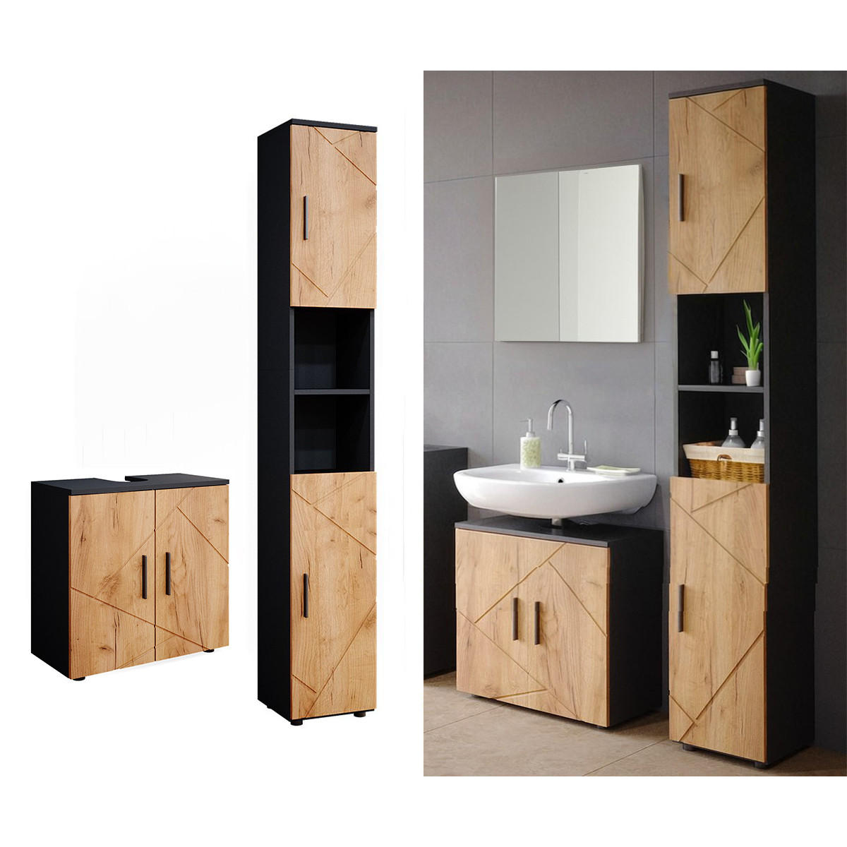 SESTAVA KOUPELNOVÉHO NÁBYTKU Irma Zlatý dub power/antracit - medově dubová, kompozitní dřevo (30/192/30cm) - Vicco