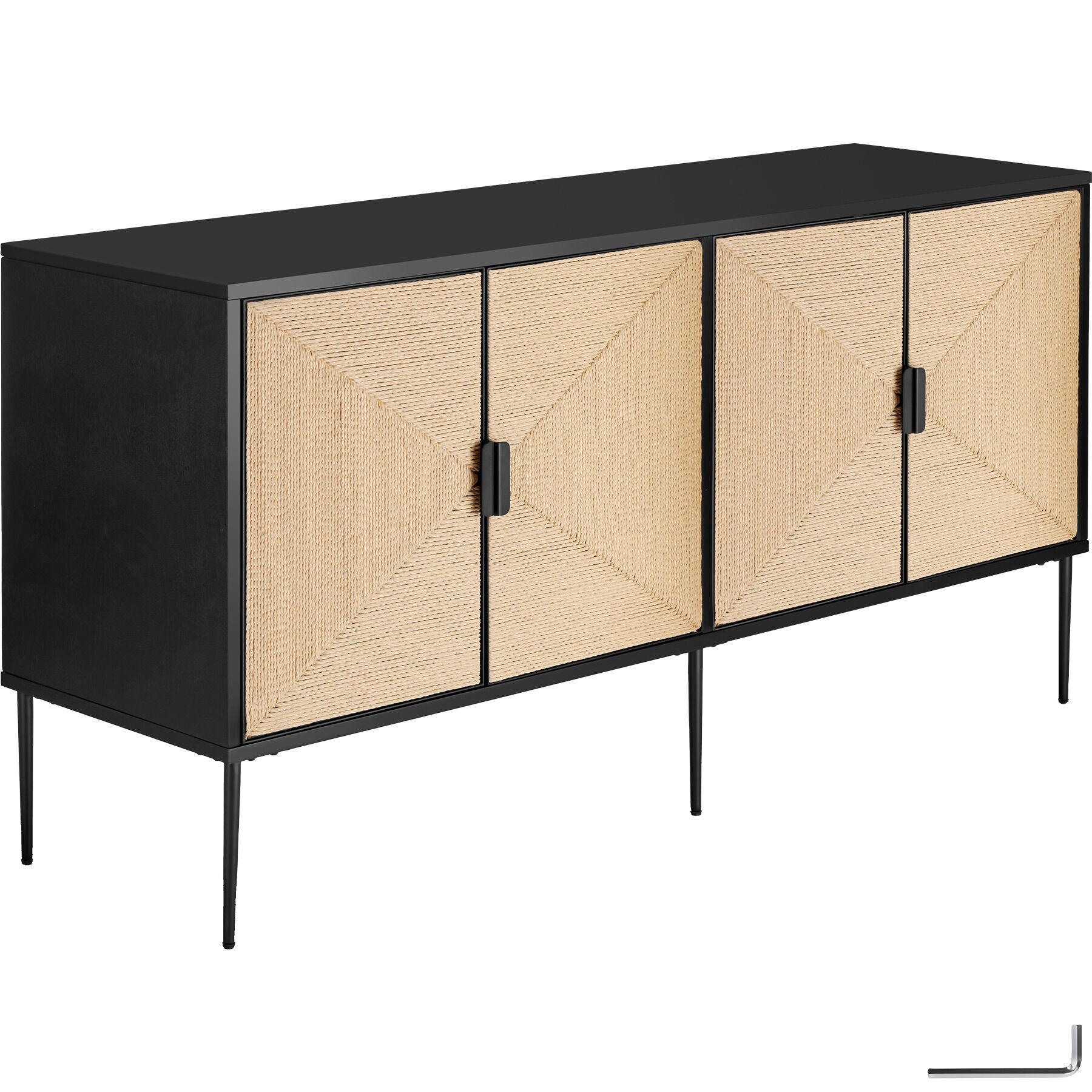 SIDEBOARD Juna,150 x 47 x 77 cm, höhenverstellbare Füße,schwarz/braun - Schwarz/Braun, Holz (150/77/47cm) - tectake