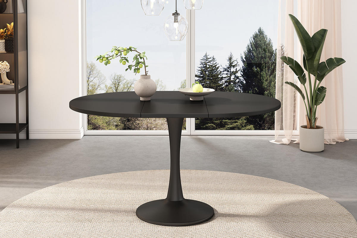 JÍDELNÍ stůl 100/140/100/75 cm černý z MDF rozkládací oválný - černá, kompozitní dřevo (100/140/75cm) - OKWISH