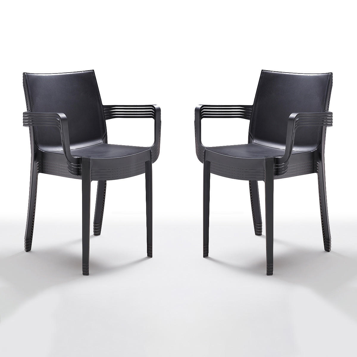 STUHL Victoria Gartenstuhl Graphit 10er Set Wetterfest & Stapelbar | Outdoor-Stuhl mit Armlehnen - Grau, Kunststoff (55/82/58cm) - BICA