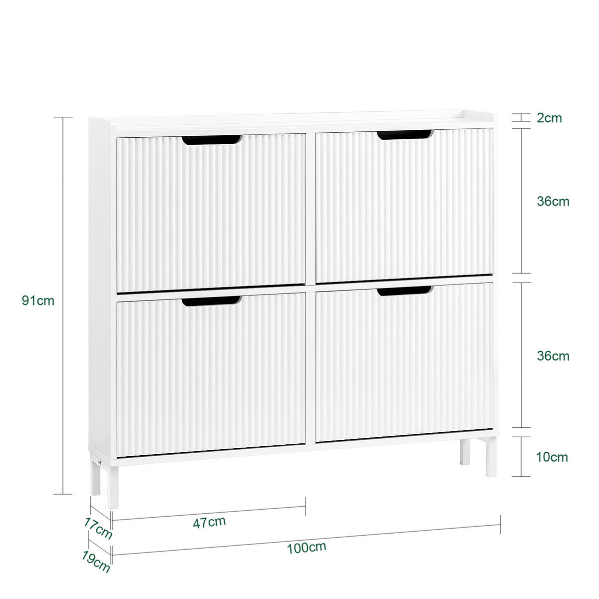 SCHUHSCHRANK mit 4 Klappen schmal 100x91x19cm Weiß - Weiß, Holzwerkstoff/Metall (100/91/19cm) - SoBuy