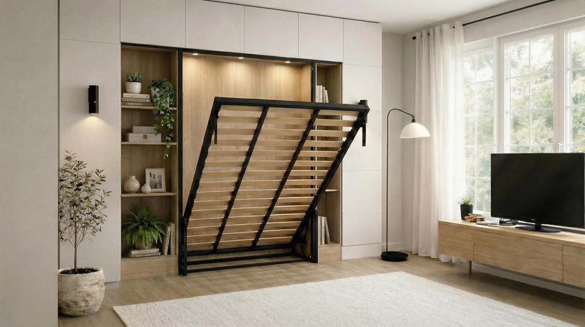 WANDBETT Morphy Classik Modulares SizeFlex- und TypeFlex-System - 140x190 Vertikal - Schwarz, Holz (140/190cm) - WallBedKing