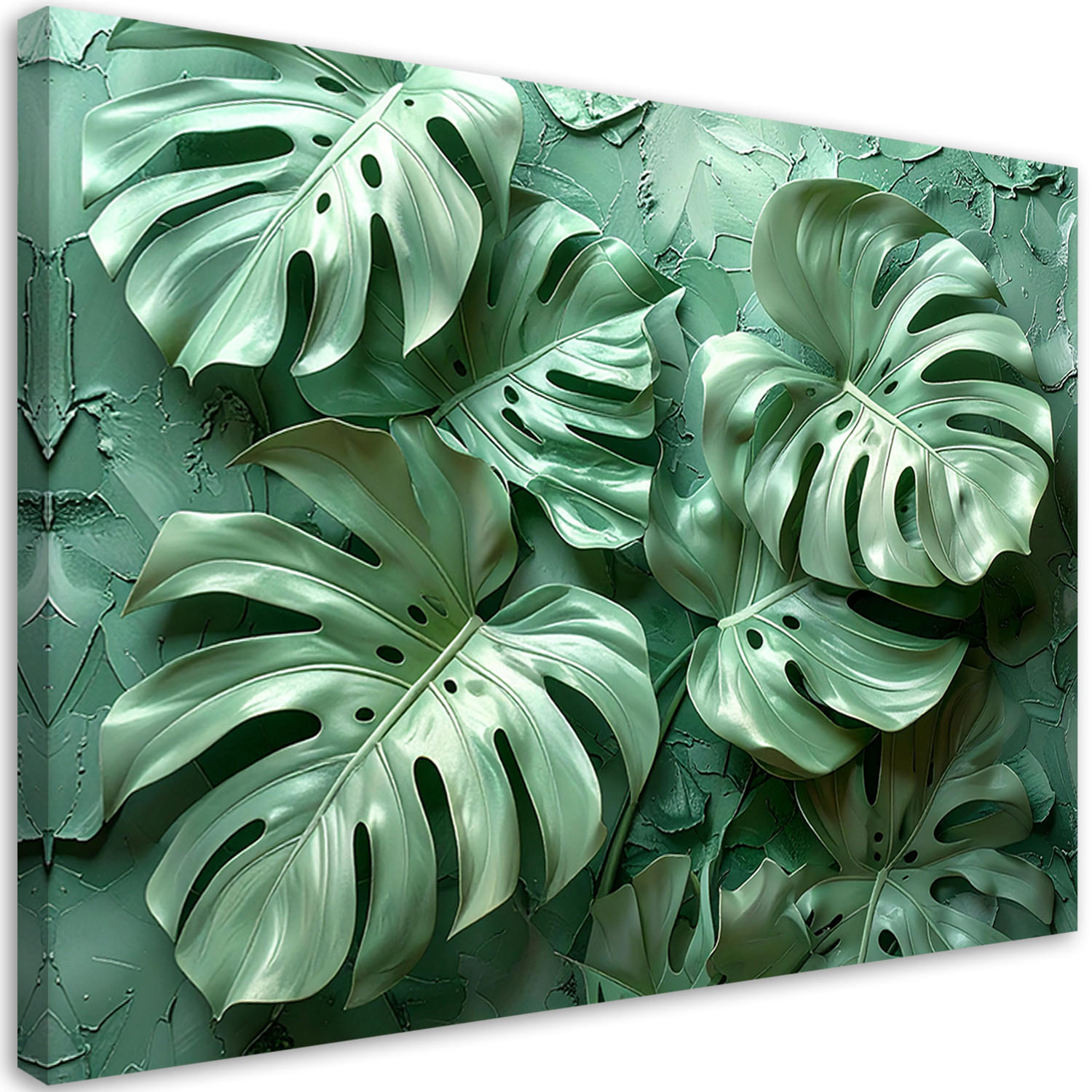 LEINWANDBILD, Grüne Monstera-Blätter (3D) - Grün, Textil (30/20cm) - Feeby