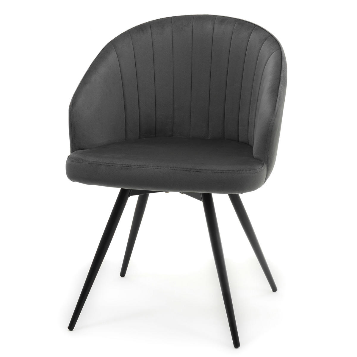 STUHL MODENA drehbar gepolsterter mit Steppung - grau - Samt Velour - Schwarz/Grau, Textil/Metall (57/80/59cm) - NEW HOME