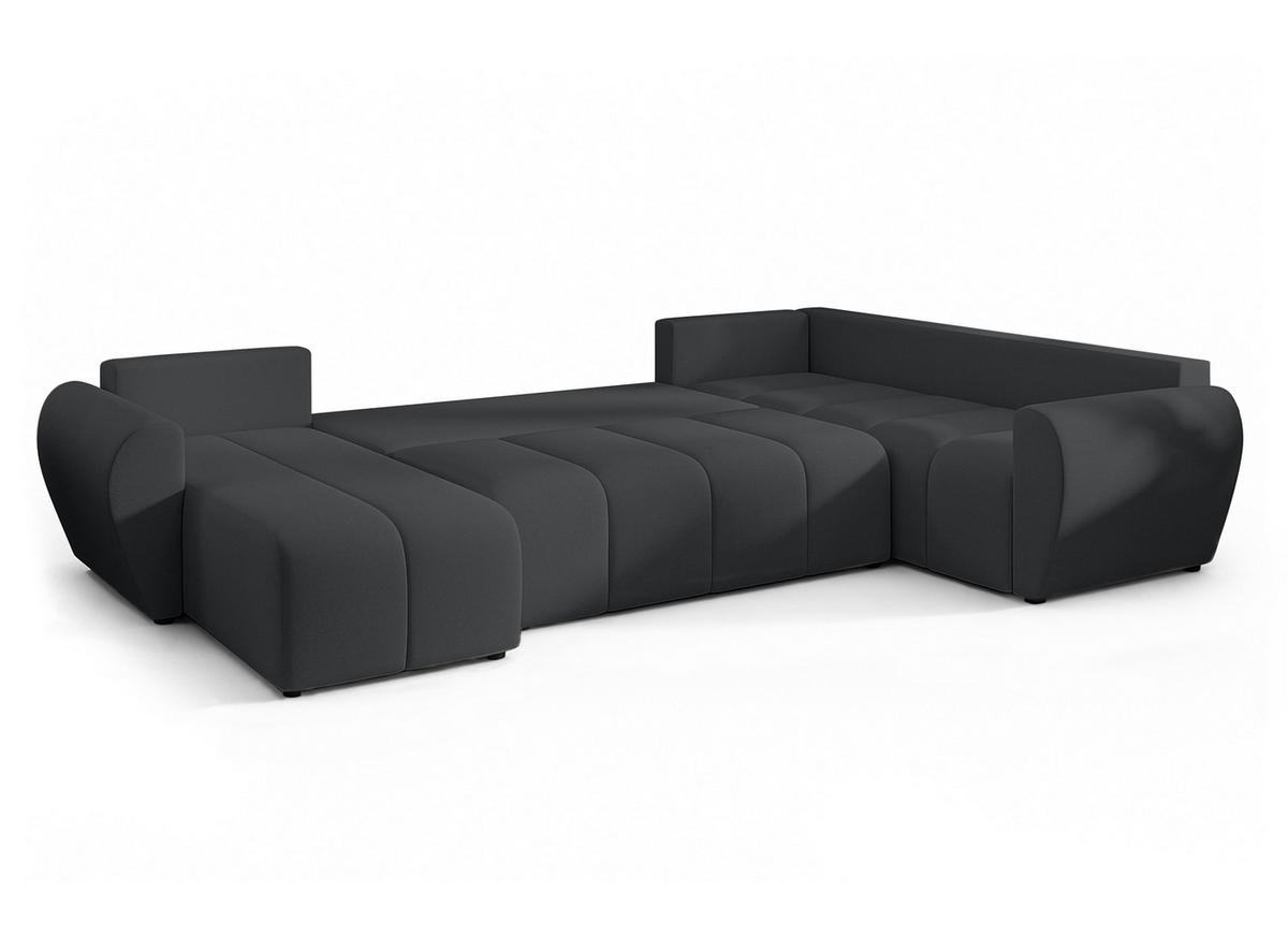 WOHNLANDSCHAFT Malatya U Form MAX Dunkelgrau 311/145/80 cm mit Schlaffunktion - Dunkelgrau/Schwarz, Kunststoff/Textil (208/80/303cm) - AX Living