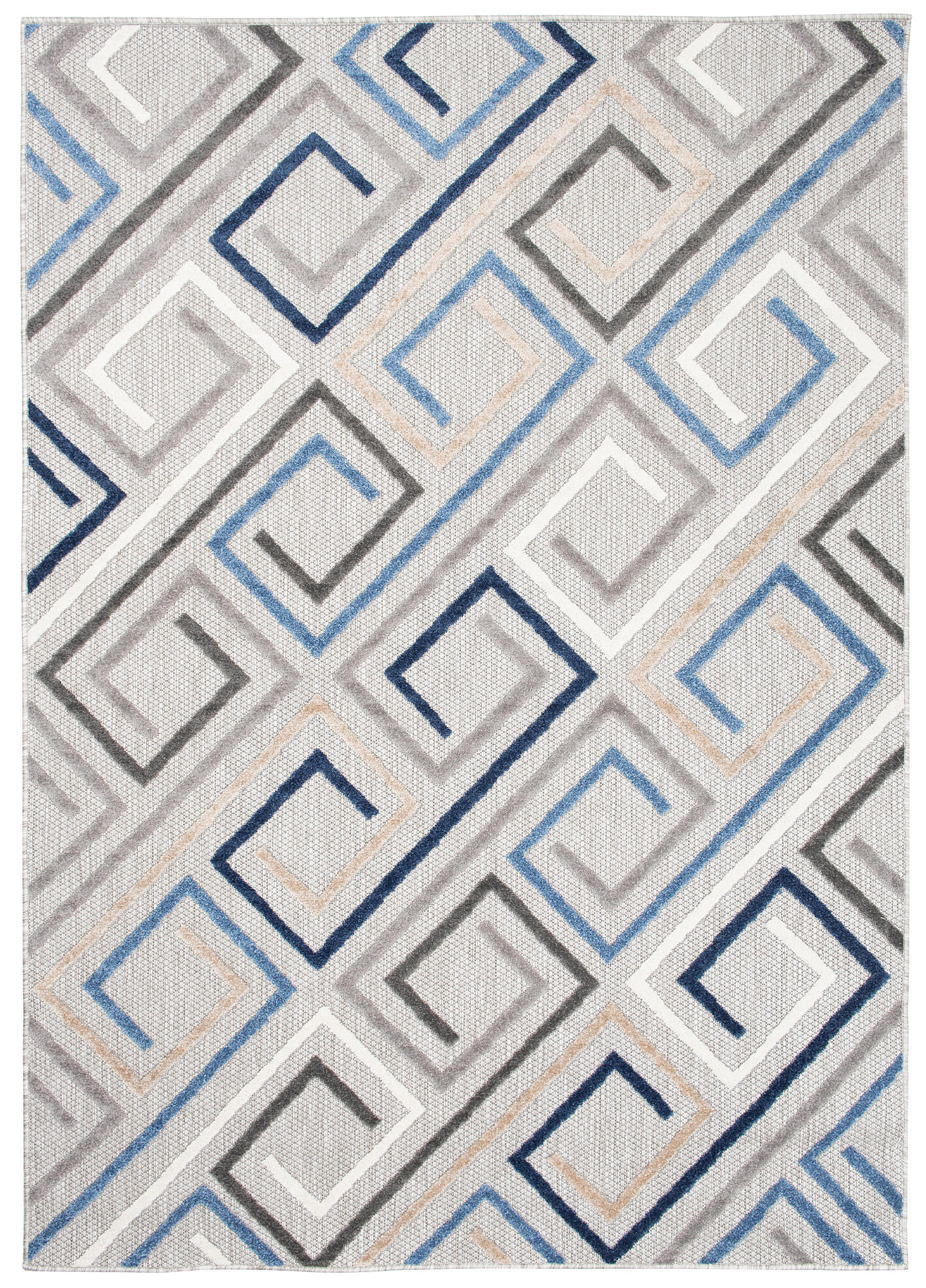 TEPPICH Outdoor Blue Grey Geometrisch Kurzflor Rechteckig- 80x150 cm - Hellgrau, Textil (80/150cm) - Mazovia