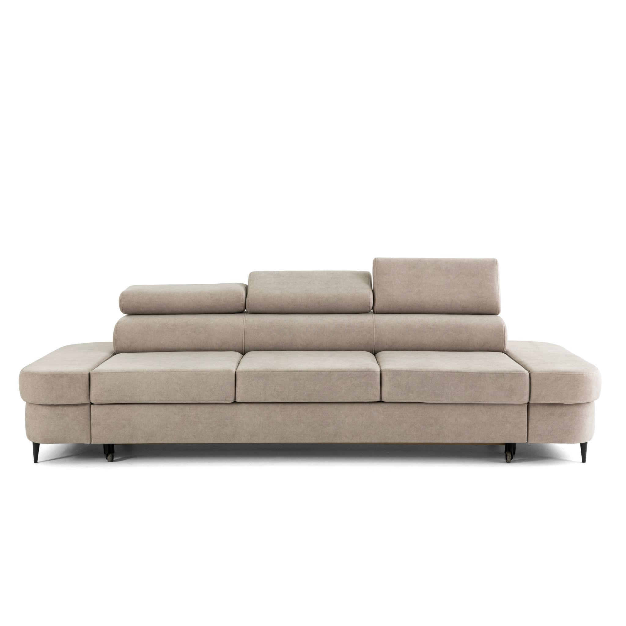 3-SITZER Sofa PRIAM mit Schlaffunktion 125x277 Velours Creme - Creme/Schwarz, Holz/Textil (278/95/102cm) - Muffo