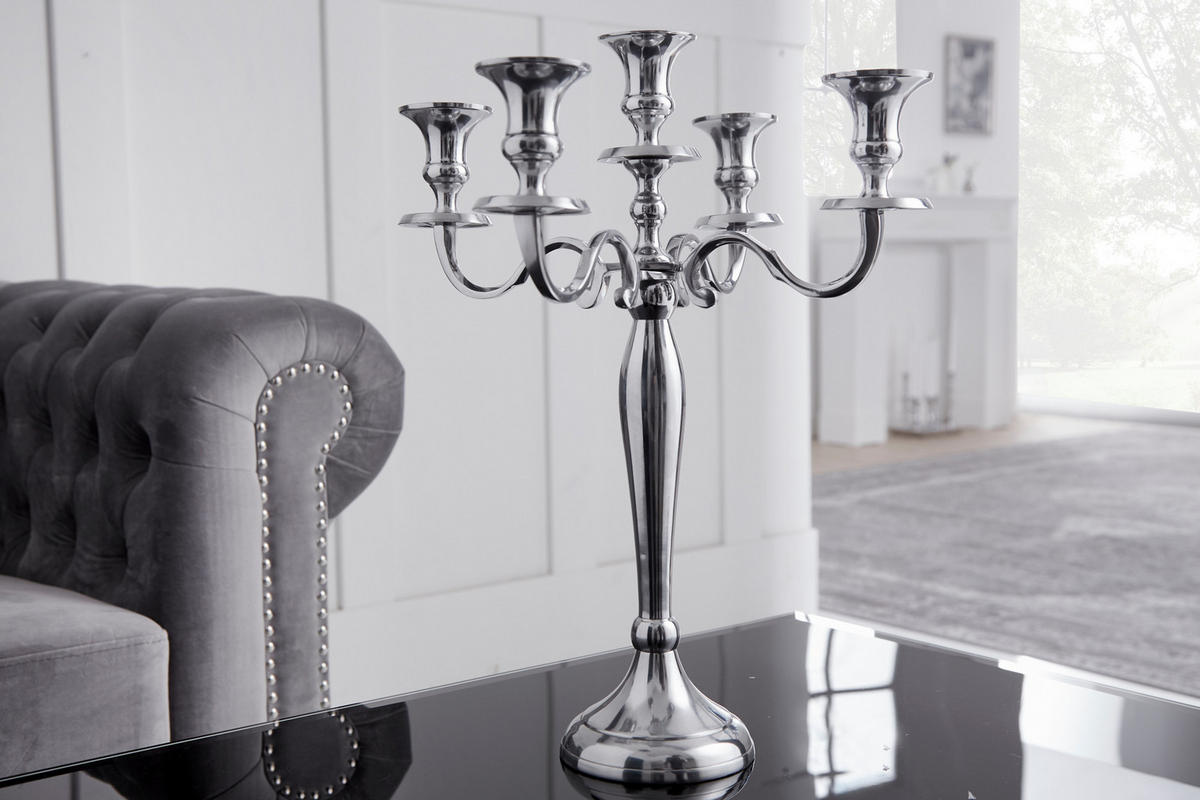 KERZENSTÄNDER MODERN BAROCK Metall Silber 40 cm - Silberfarben, Metall (33/41/33cm) - riess-ambiente