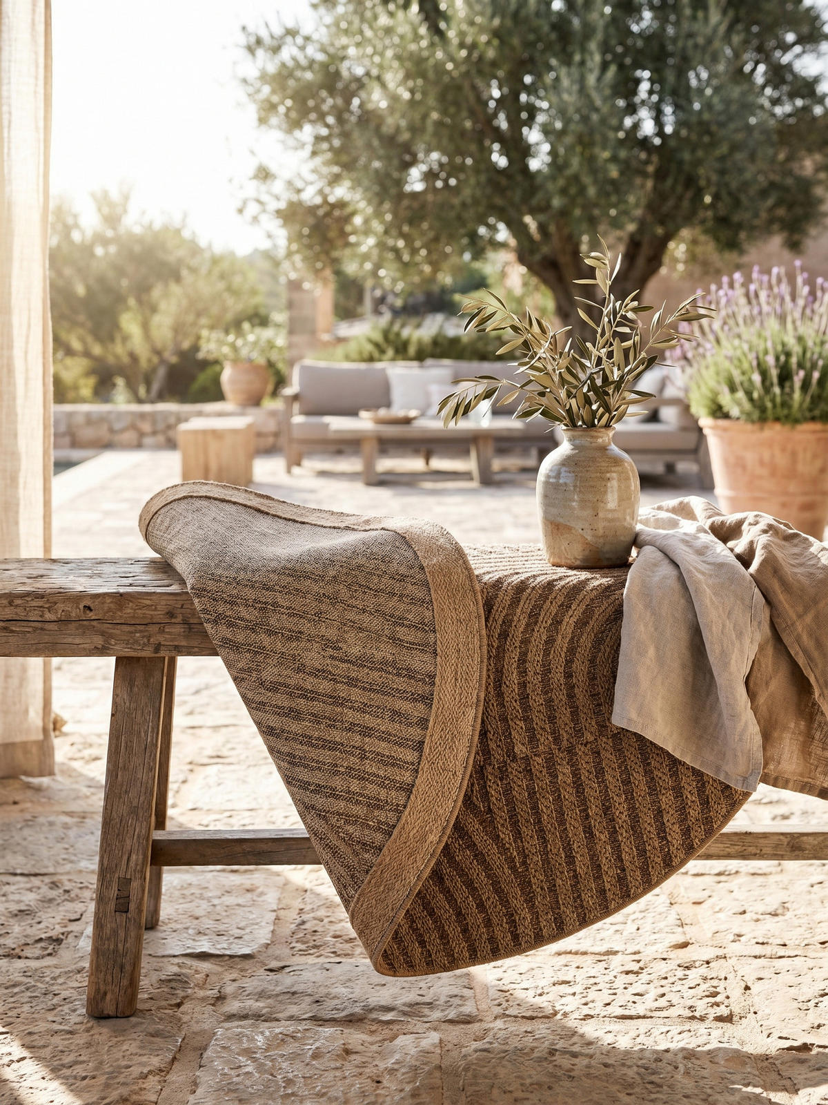 TEPPICH Outdoor ARLBERG in Beige, in Jute-Optik, Ø 120 cm - Beige, Textil (120/120cm) - KADIMA DESIGN