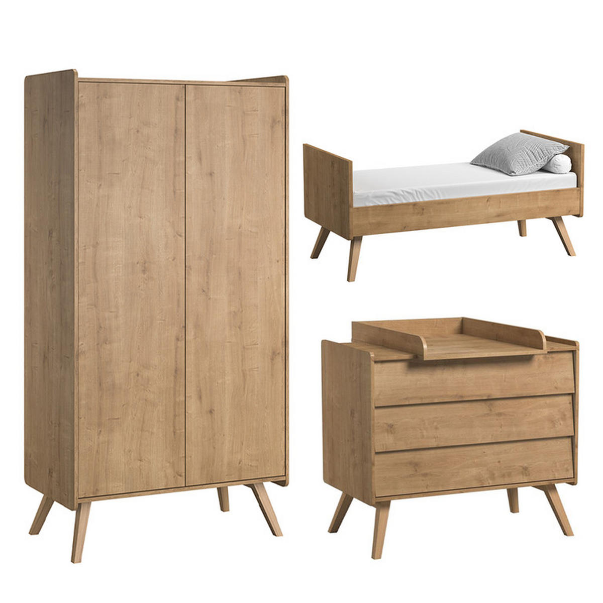 BABYZIMMER 3-teilig Holz - Braun, Holzwerkstoff (145/103/75cm) - Petits-meubles