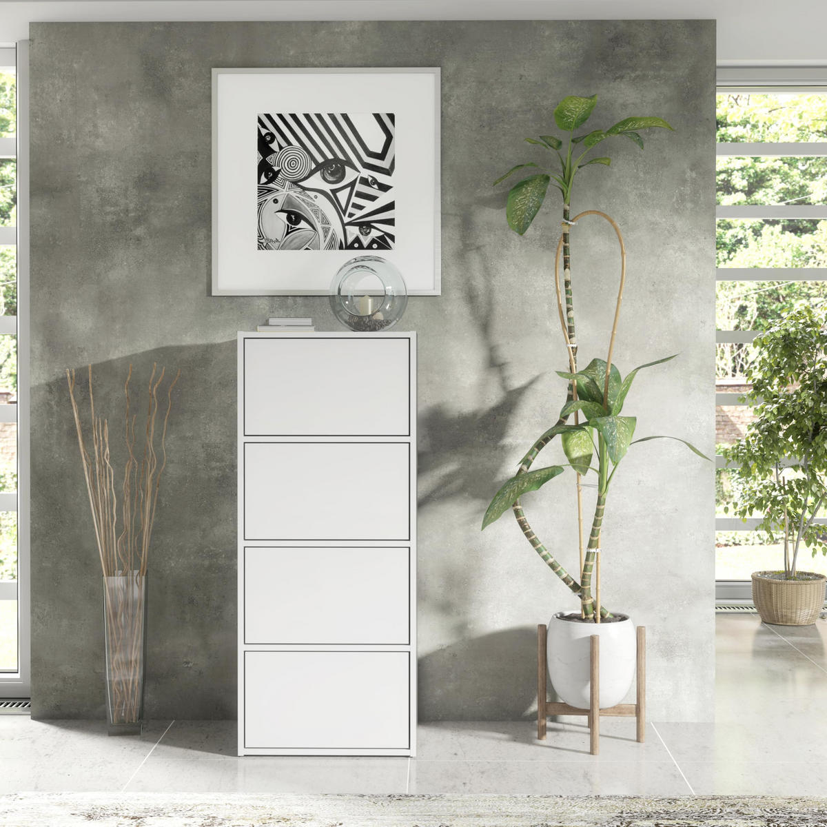 GARDEROBENSCHRANK mit 4 Türen 50cm Weiß 50x39x120 cm - Weiß, Holzwerkstoff (39/120/50cm) - Mobelsta
