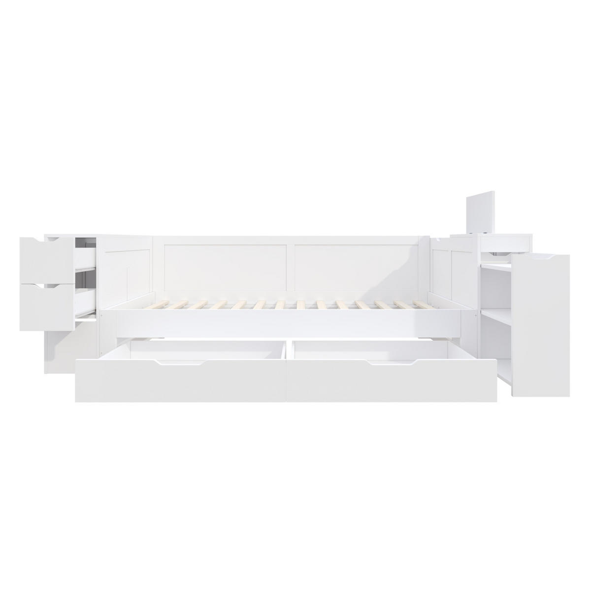 KINDERBETT 90/200 cm aus MDF mit Schublade, Regal und Nachttisch Weiß - Weiß, Holzwerkstoff (90/200cm) - Modenvie