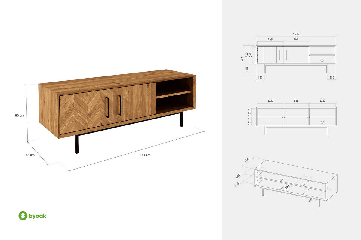 LOWBOARD NIEDRIG LEON Kernbuche - Kernbuche, Holz (144/50/45cm) - byoak