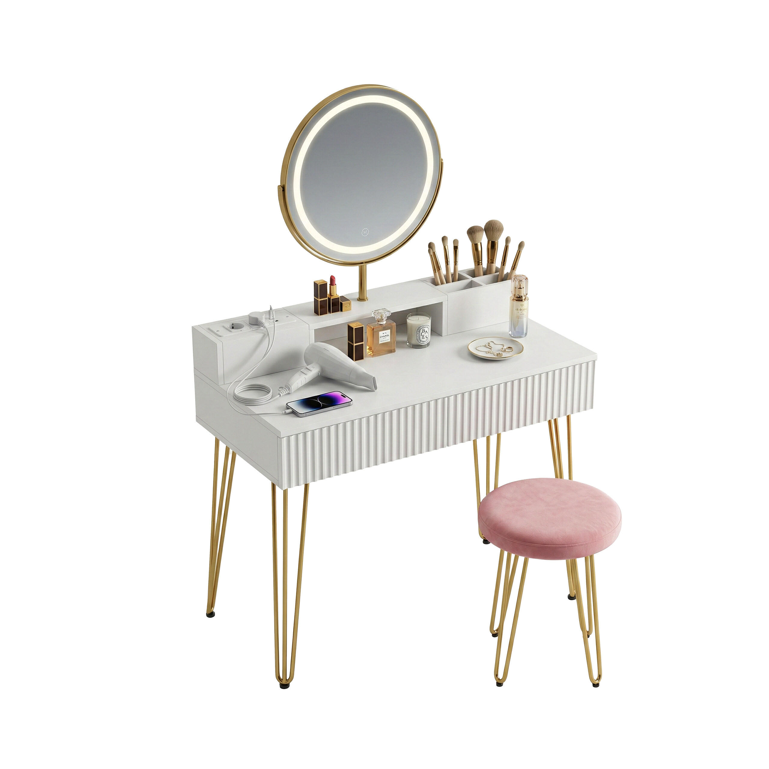 LIČILNA miza - večbarvno, kovina/steklo (80/135/40cm) - Relaxdays