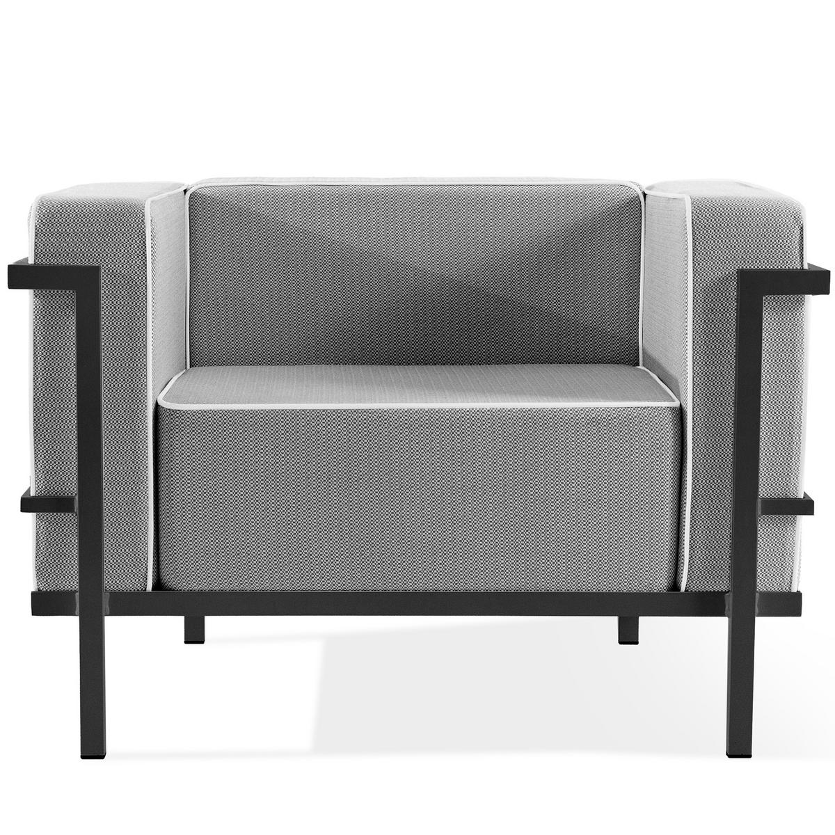 GARTENLOUNGE-SET TRIGLO 1x Tisch, 2x Sessel, 1x Sofa 3-Sitzer, 4-tlg., Modern, Dunkelgrau - Dunkelgrau/Schwarz, Glas/Textil - KONSIMO®