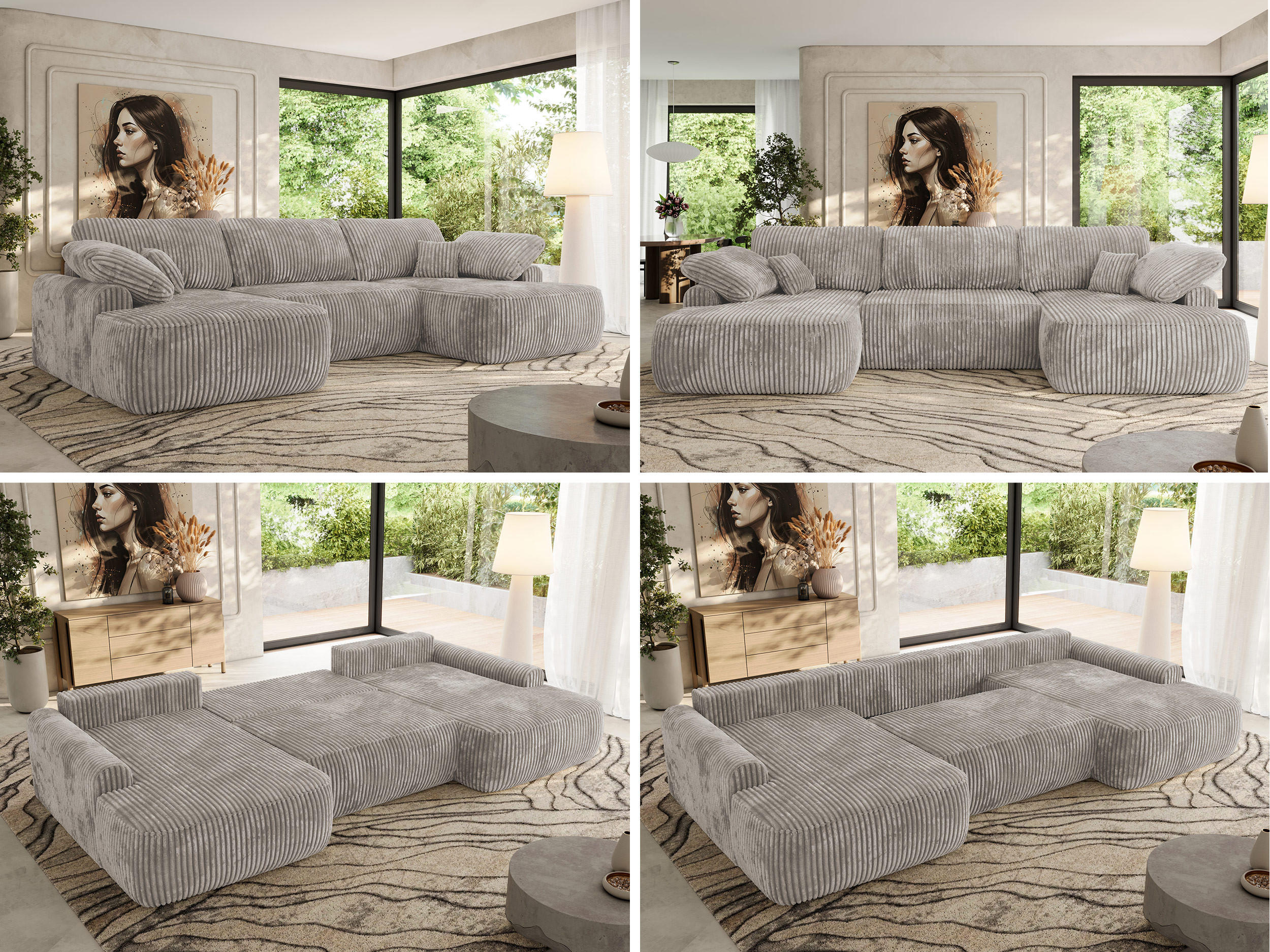Thumbnail - MKS Wohnlandschaft, Hellbraun, Textil, 6-Sitzer, U-Form, 370x100x187 cm, Oeko-Tex®, Wohnzimmer, Sofas & Couches, Wohnlan...