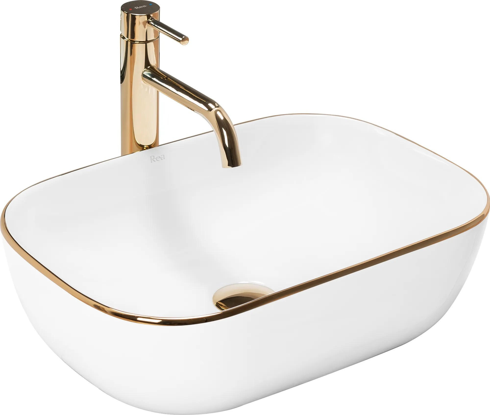 AUFSATZWASCHBECKEN Rea Belinda Golden Edge - Weiß, Keramik (33.5/13.5/46.5cm) - REA