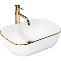 AUFSATZWASCHBECKEN Rea Belinda Golden Edge - Weiß, Keramik (33.5/13.5/46.5cm) - REA