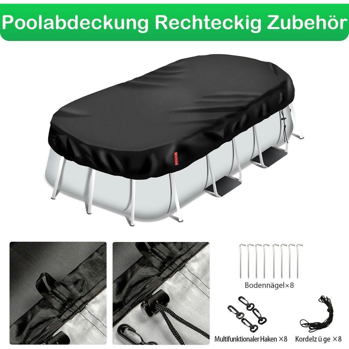 POOLABDECKUNG Rechteckig 460 x 230 cm Schwarz - Schwarz, Kunststoff (230/460cm)