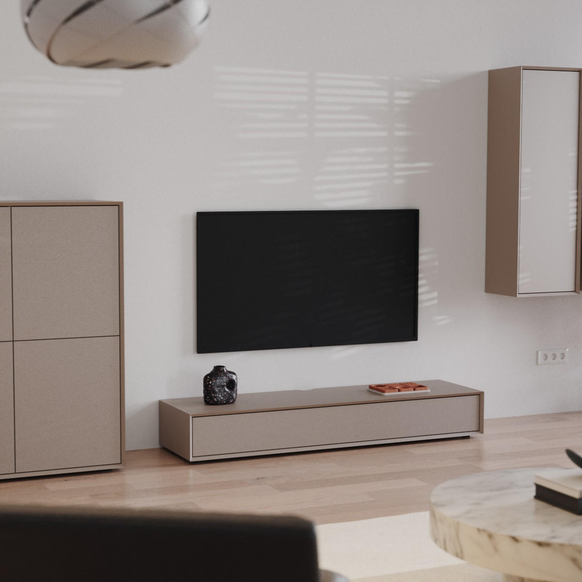 SIDEBOARD mit 1 Klappe 22/160/43 cm - Sandfarben, Holzwerkstoff (160/22/43cm) - Calicosy