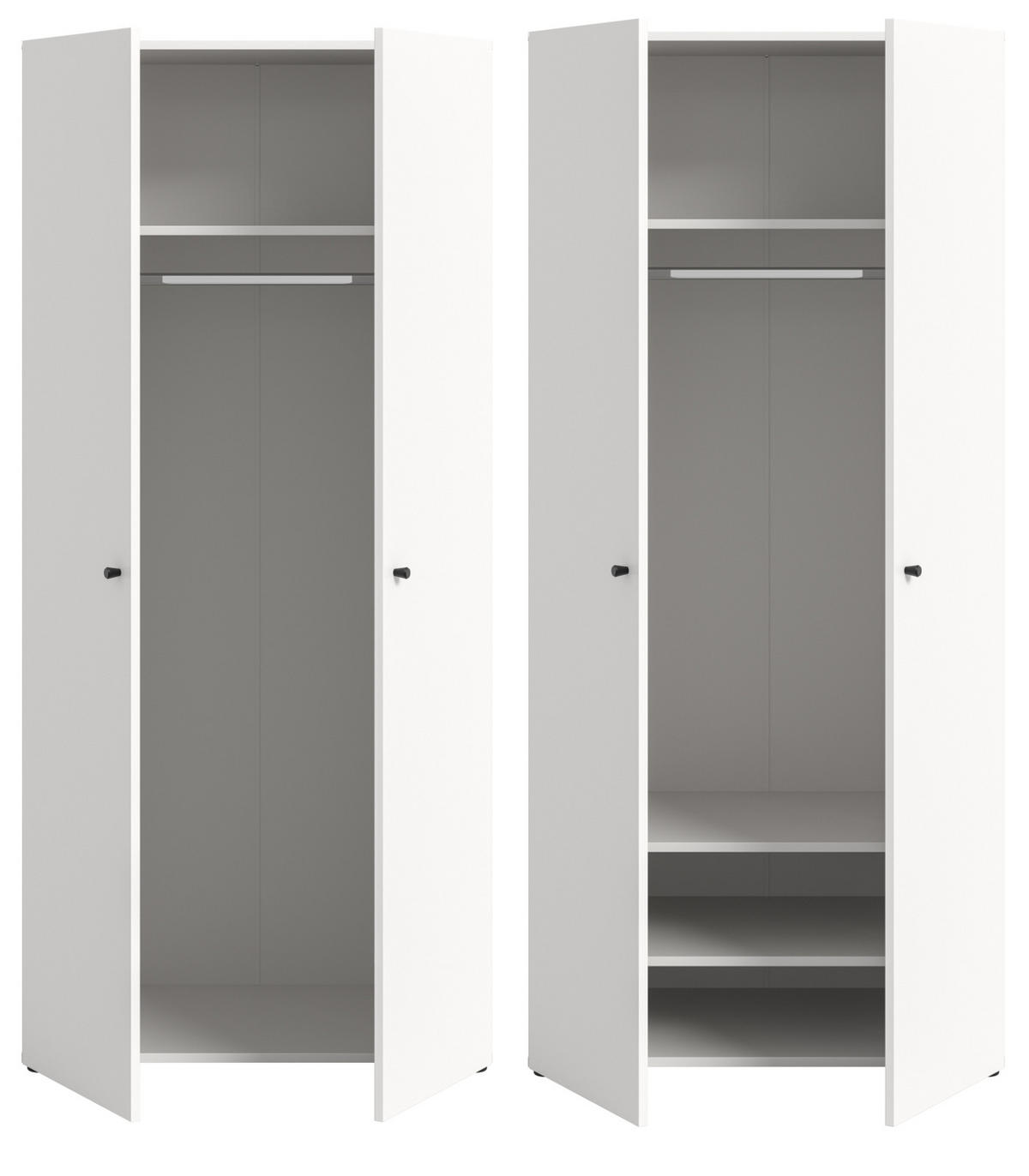 KLEIDERSCHRANK weiß 2-türig 80 cm, Drehtürenschrank mit zusätzlichen Einlegeböden - Schwarz/Weiß, Holzwerkstoff/Kunststoff (80/176/51cm) - Inn.Furn