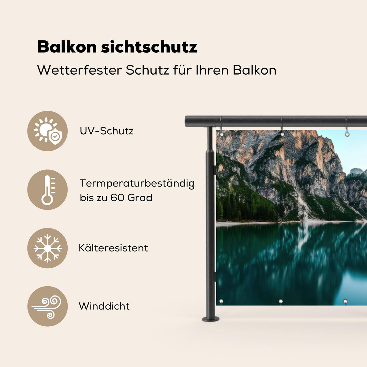 BALKON-SICHTSCHUTZ See - Berge - Sonnenuntergang - Boot - Petrol, Kunststoff (300/75cm) - MuchoWow