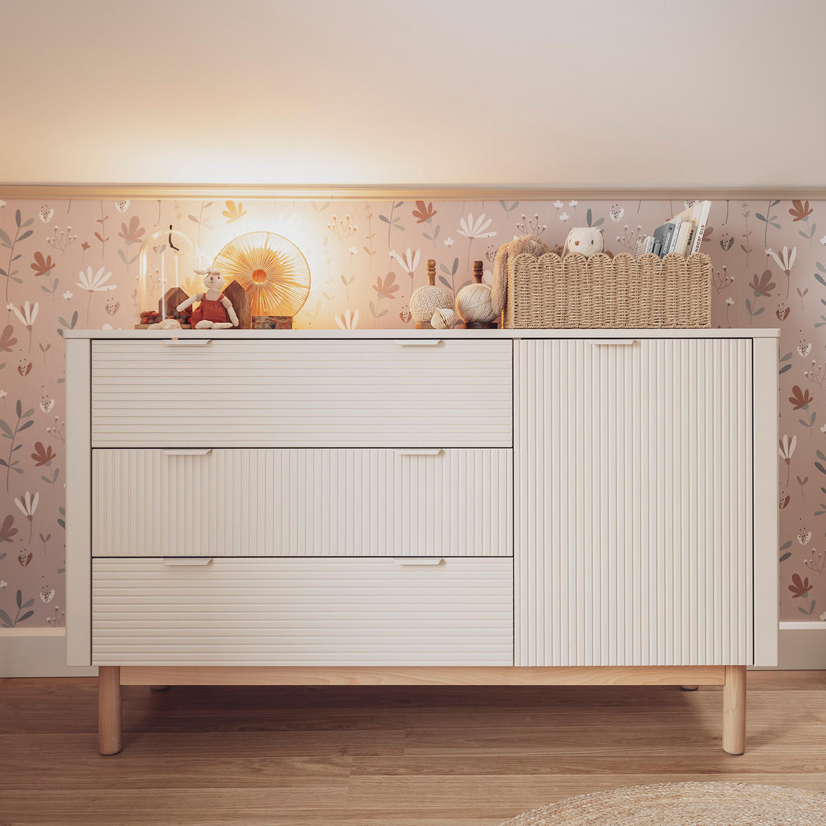 WICKELKOMMODE Kombikommode LOTTI - Beige, Holz (145/91/53cm) - KONSIMO®