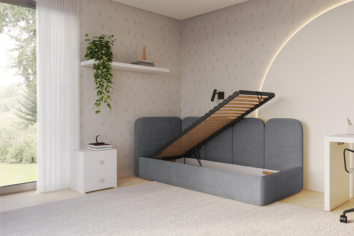 EINZELLBETT Jugendbett mit Bettkasten und Matratze H3/H4, Rechts - VELY 80x200 Dunkelgrau - Schieferfarben, Holzwerkstoff/Textil (80/200cm) - ALTDECOR
