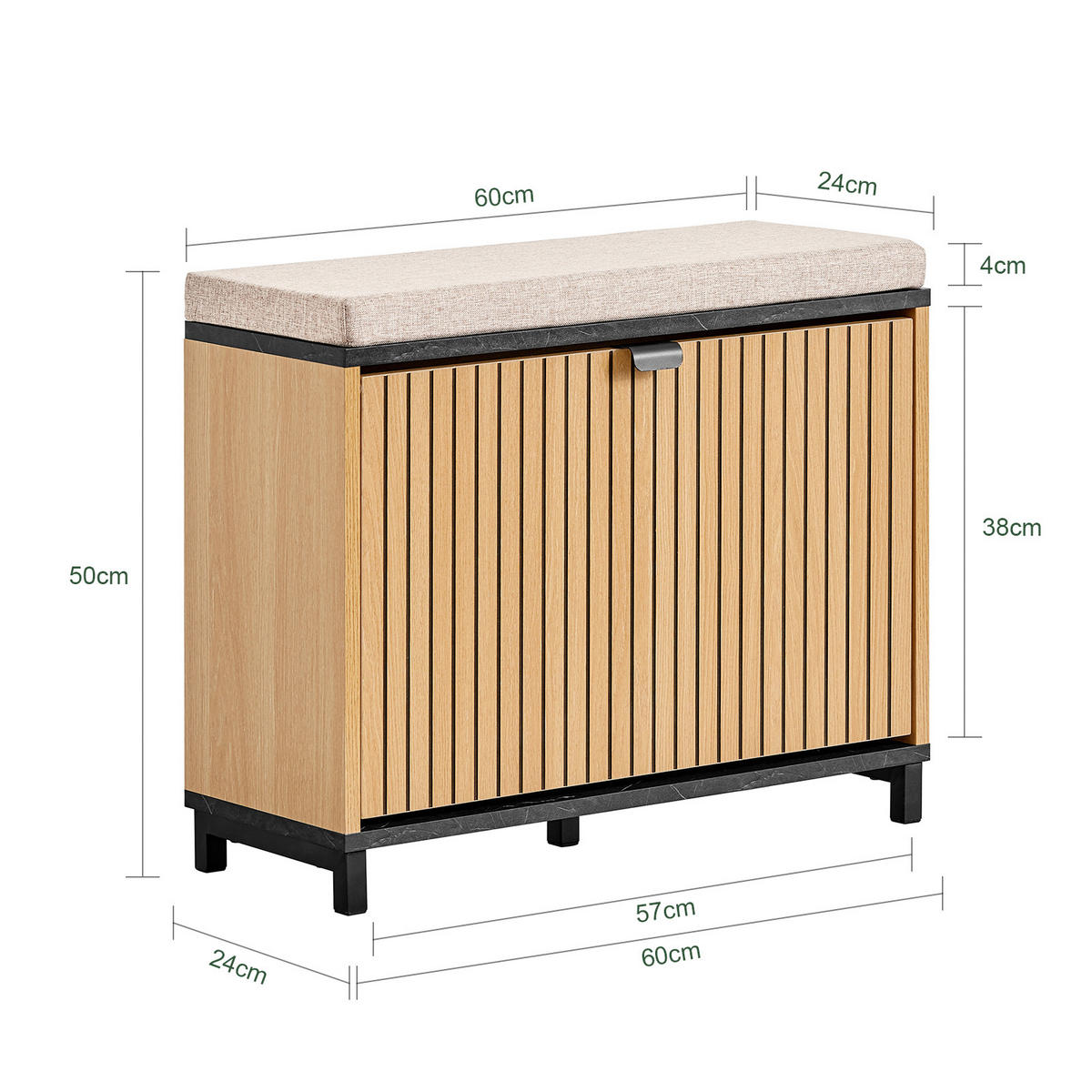 SCHUHBANK Holzoptik & Schwarz mit Marmor - Naturfarben, Holzwerkstoff (60/50/24cm) - SoBuy