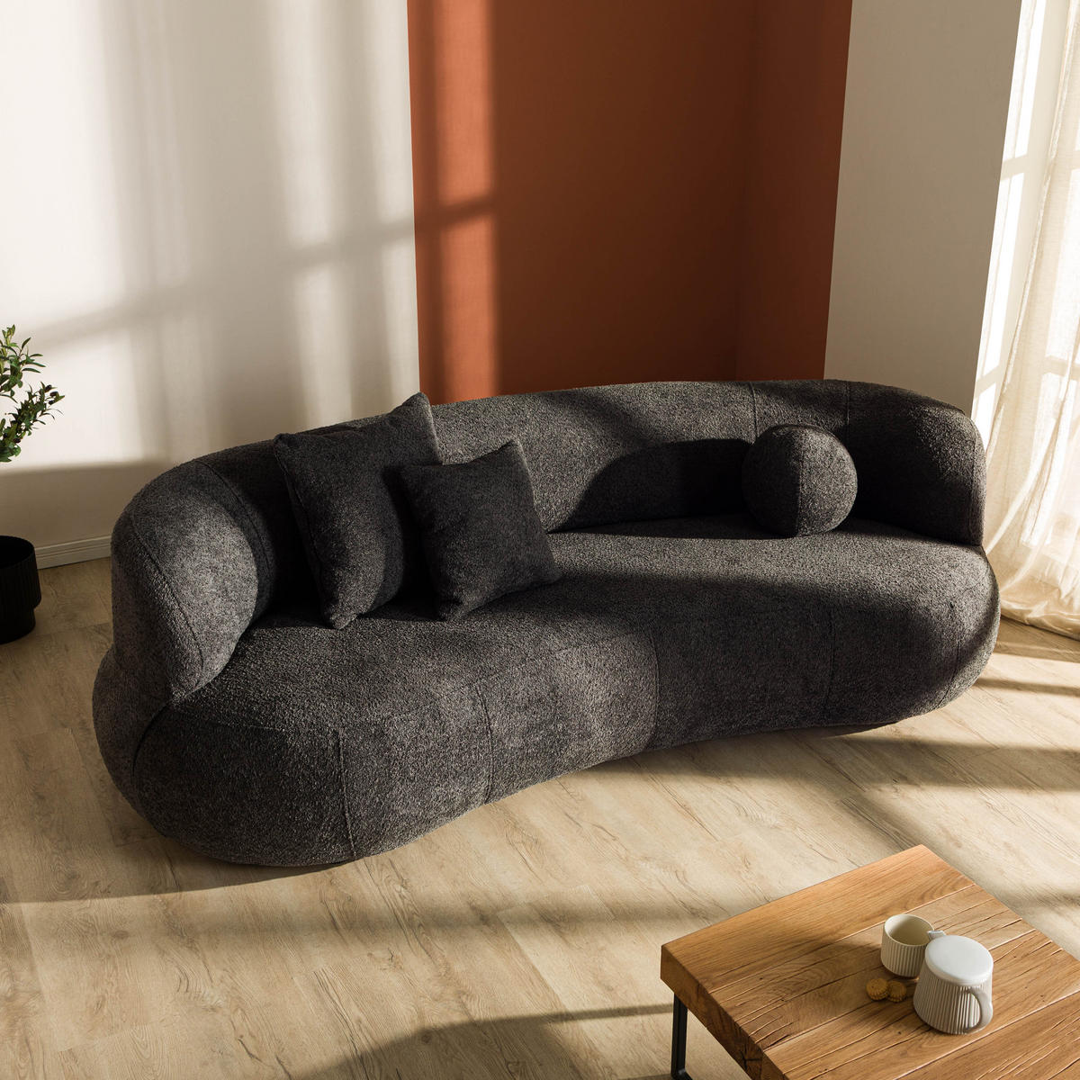 SOFA 2-Sitzer Chenille 253x100x77 dunkelgrau LUNA - Grau, Kunststoff (253/77/100cm) - Massivmoebel24