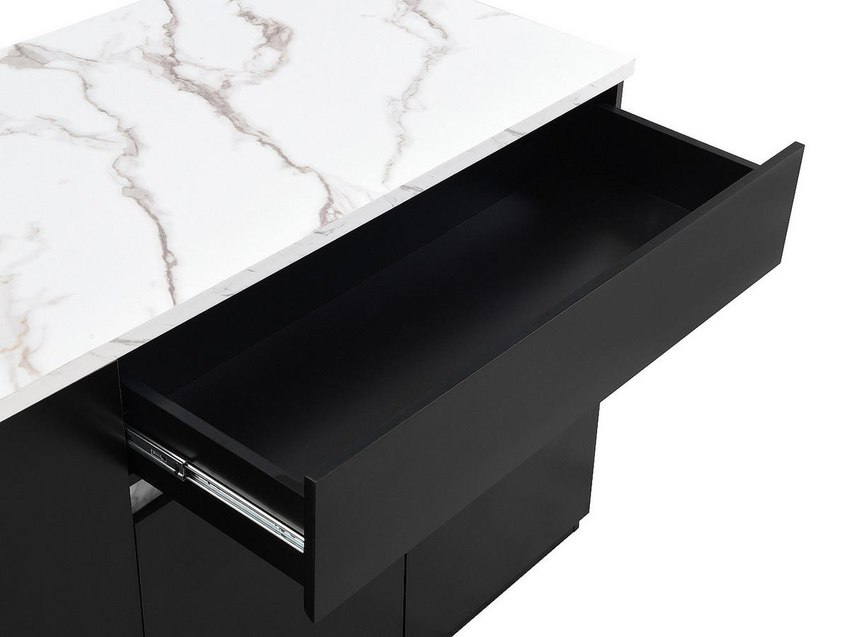 KÜCHENINSEL mit Stauraum - Marmoroptik Weiß & Schwarz - MEILI - Schwarz, Holz (65/90/130cm) - Vente-Unique