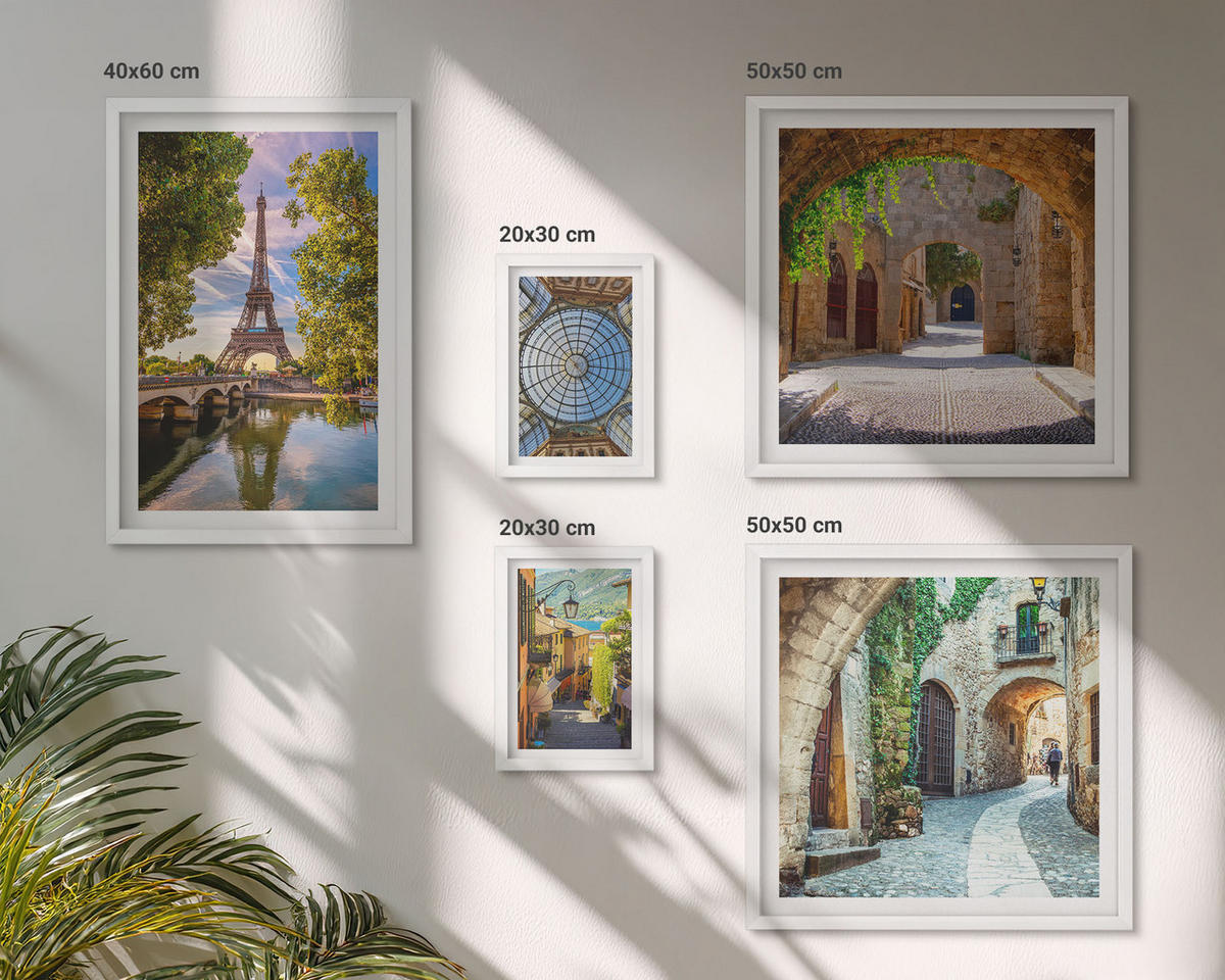 WANDBILDER 5er-Set - 50x50 cm & 20x30 cm & 40x60 cm Weißer Rahmen - Grüne, saftige Blätter - Weiß, Kunststoff (40/60cm) - ArtPrintCave