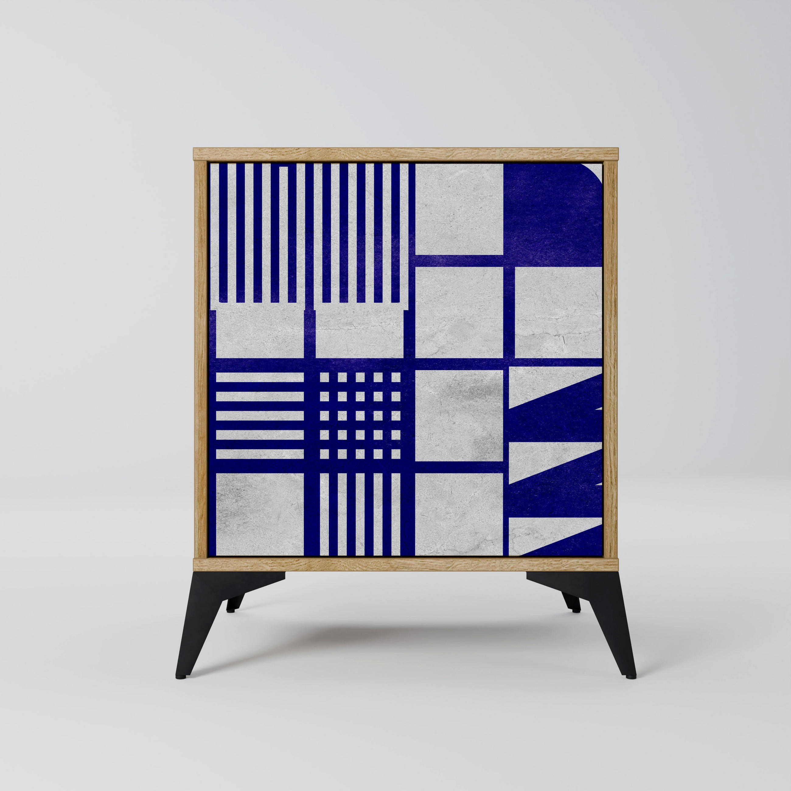 SIDEBOARD THE RIGHT PLACES, Eichefarben, 57,5x42x70,5 cm, Schwarze Metall-Sternfüße - Eichefarben/Multicolor, Holzwerkstoff/Metall (57.5/70.5/42cm) - SpaceRebels