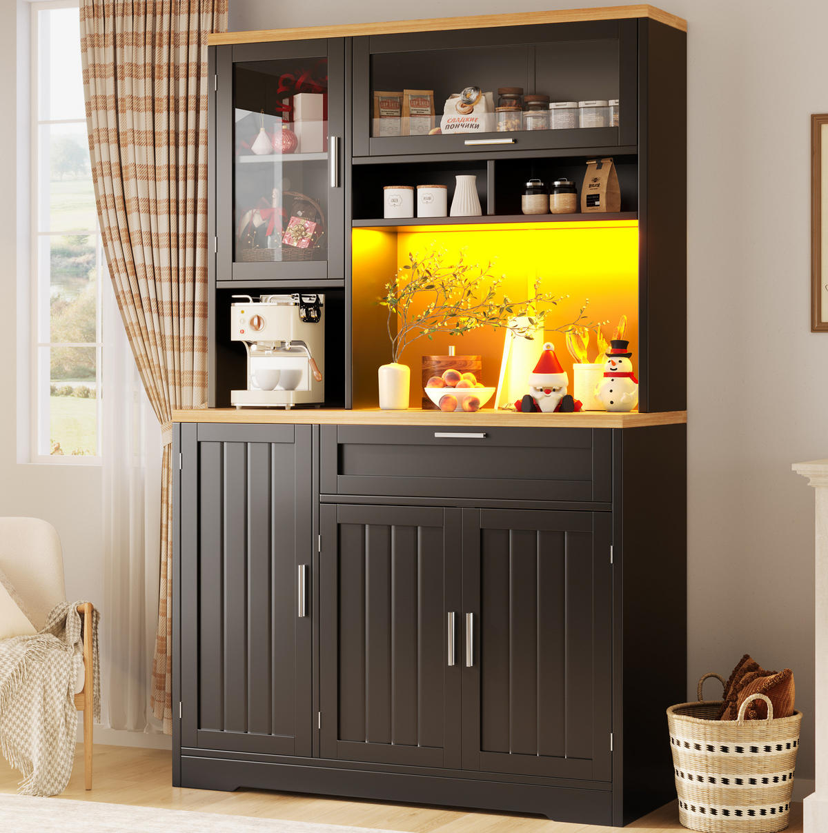 BUFFET 104/40/180 cm aus MDF und Metall mit LED-Beleuchtung Schwarz - Schwarz, Holzwerkstoff (104/180/40cm) - Modenvie