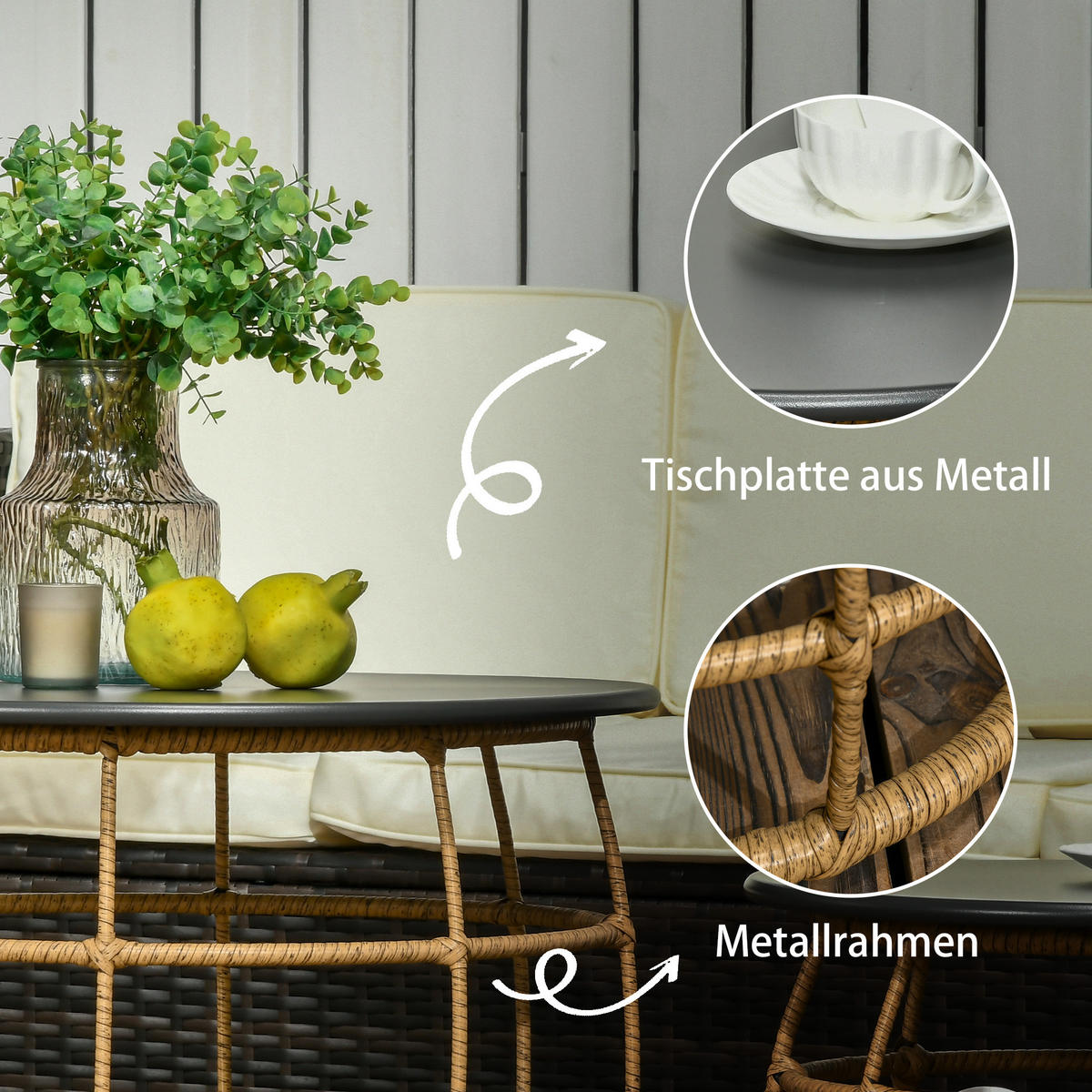 BEISTELLTISCH 2er-Set, Ø46+Ø60 cm, Sand - Sandfarben, Kunststoff - Outsunny
