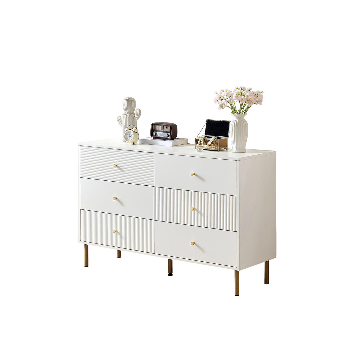 KOMMODE mit 6 Schubladen, MDF mit Stahlbeinen, 120/40/78 cm, Weiß - Weiß, Holzwerkstoff (40/78/120cm) - Redom