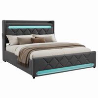 BETT mit LED und Stauraum 180x200 cm Leinen Grau - Grau, Metall (180/200cm) - Meubliv