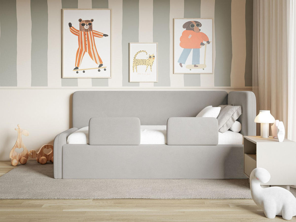KINDERBETT Fanko Samt Hellgrau 90x200 cm - Hellgrau/Schwarz, Kunststoff/Textil (90/200cm) - Selsey