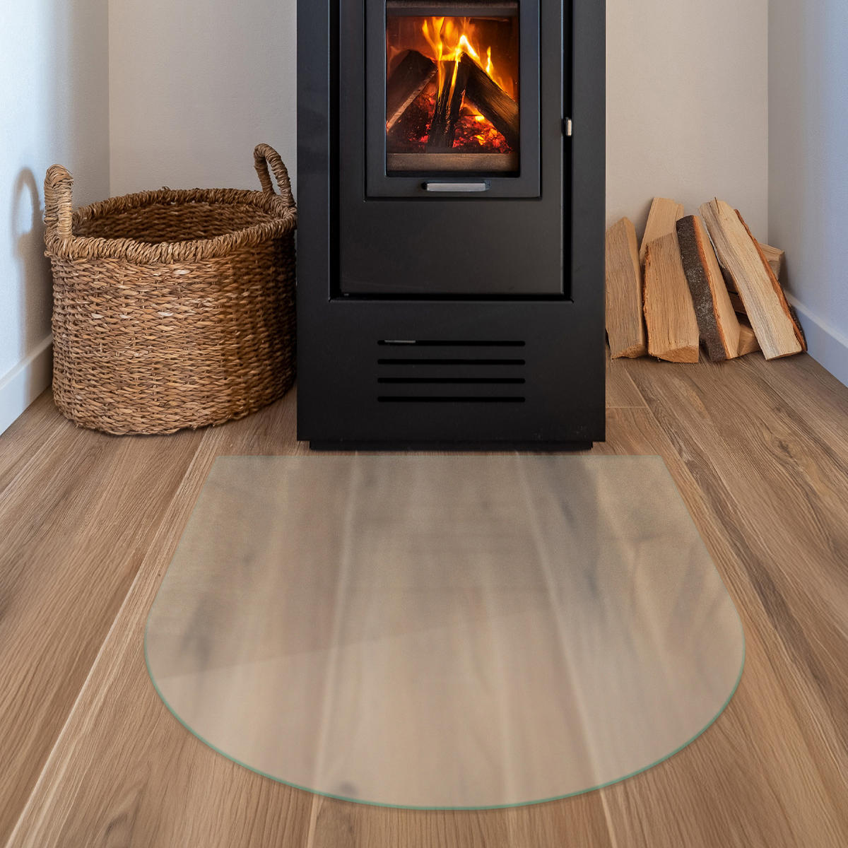 SKLENĚNÁ PODLOŽKA pod kamna 80x70 cm – mléčné sklo - průhledná, sklo (80/70/0.4cm) - TULUP