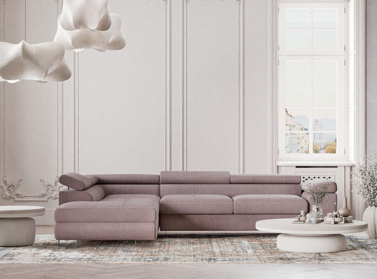 ECKSOFA MIT SCHLAFFUNKTION Concord Lila Samtstoff - Flieder/Schwarz, Holz/Holzwerkstoff (203/277cm) - Maison de Reve