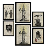 POSTER Set Mit 6 Jahrgang Vintage Papier Plakate Mit Enzyklopädie Revolutionäre Erfindungen Aus Dem Letzten Jahrhundert A3 & A4 Schwarzer Rahmen - Schwarz, Papier (29/3cm) - Nacnic